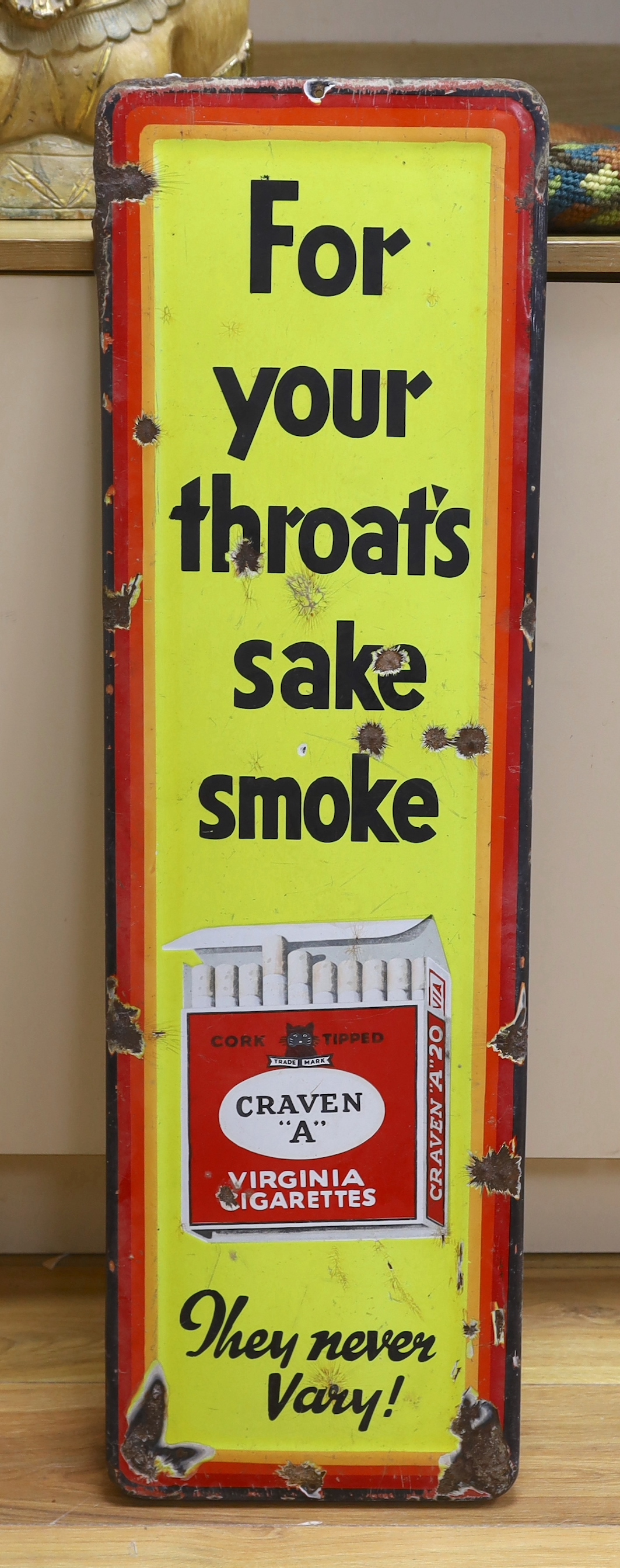 A ‘For your throats sake smoke Craven “A”’ enamel sign, 95x29cm
